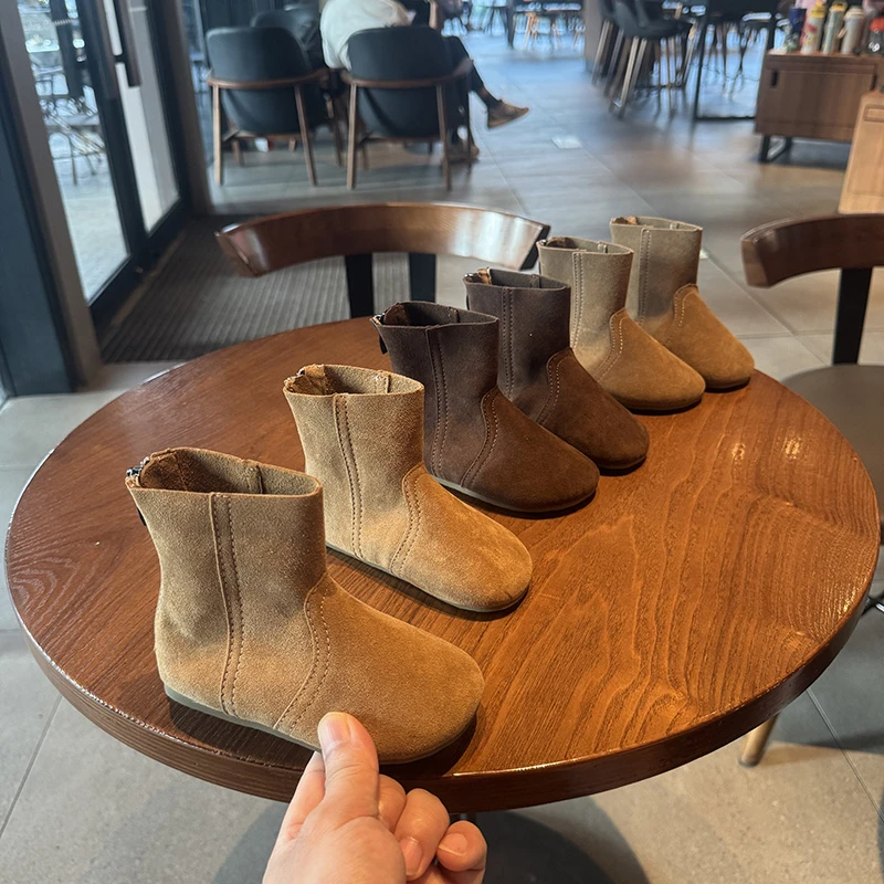 秋冬小女孩洋气松果短靴韩系女童真皮透气时尚靴子儿童复古小短靴