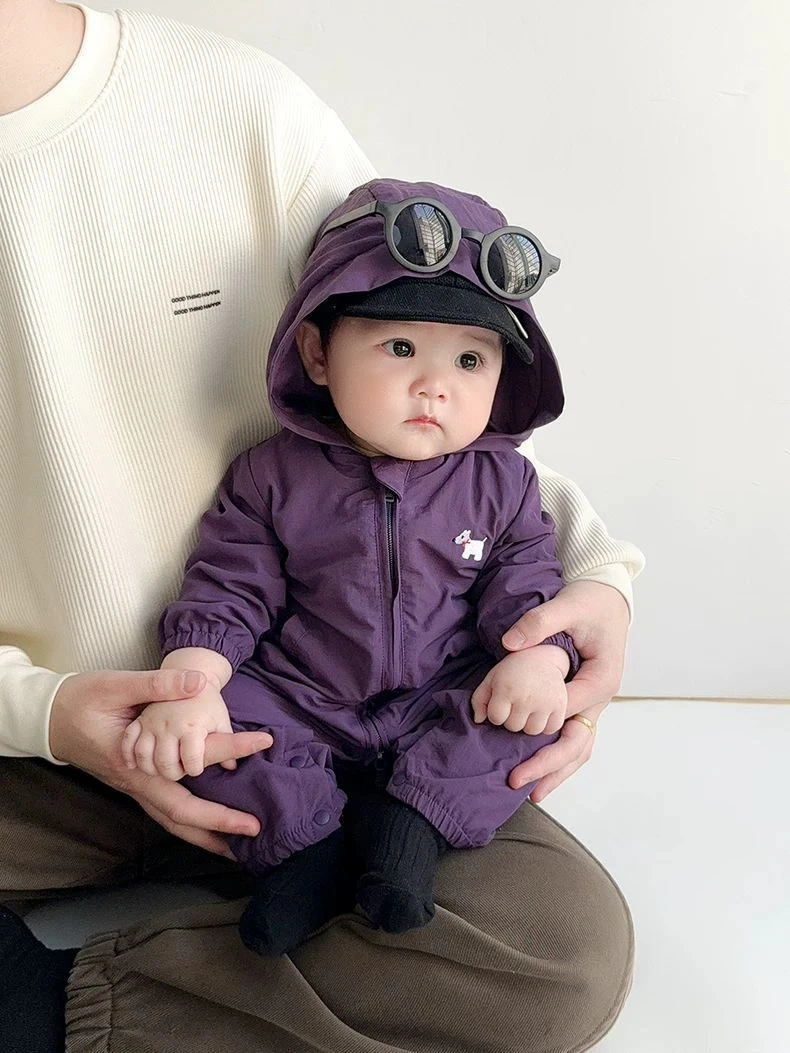 婴儿衣服2025春秋冲锋衣外套男宝宝连体衣双层暖超萌可爱外出哈衣