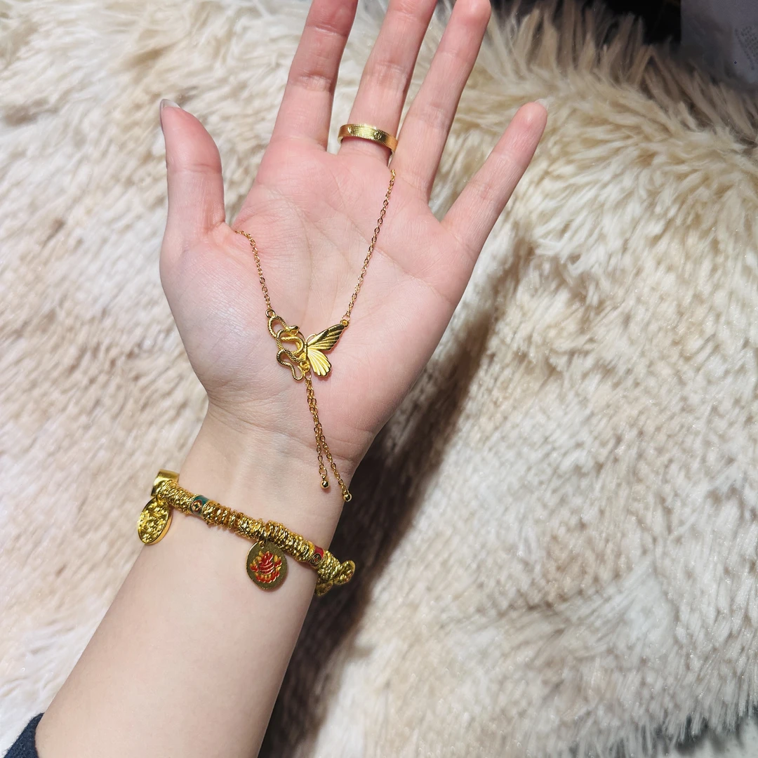 铜合金项链 b46盘蛇蝴蝶流苏项链轻奢时尚百搭小众古法精致素款