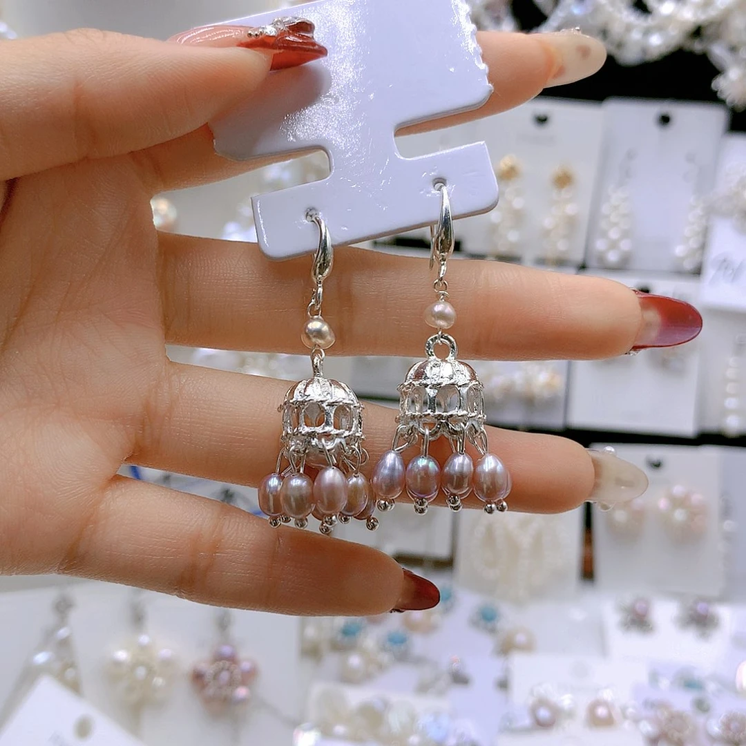 银S925镶嵌耳饰淡水珍珠