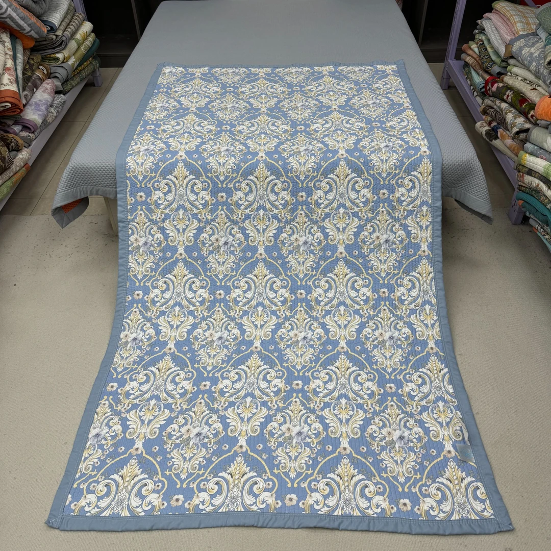 蓝色欧花120*220cm双层纱床盖有氧纱加厚四季沙发垫学生宿舍床垫