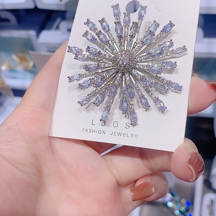 锆石铜合金烟花胸针 紫色