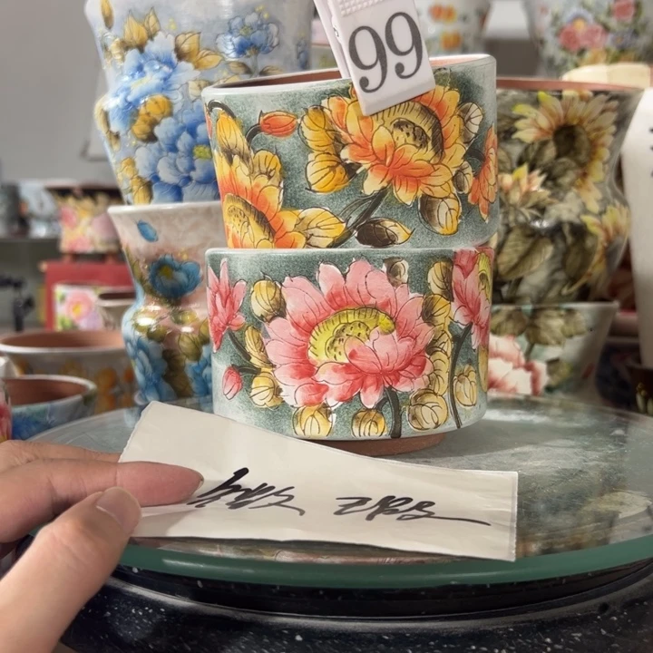 景德镇手绘花盆满38包邮偏远地区除外
