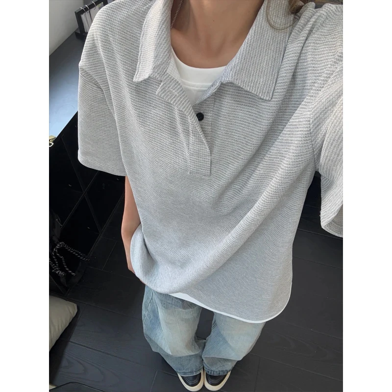 假两件polo衫短袖男款夏季cleanfit高级感翻领T恤美式复古半截袖