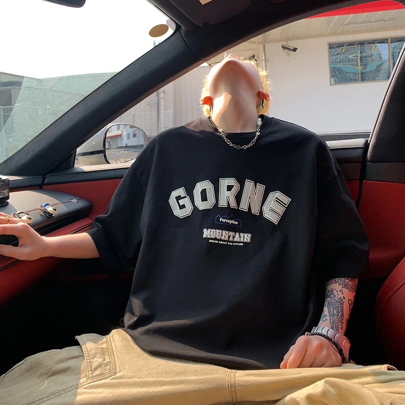 美式潮牌字母印花短袖男夏季高级感痞帅宽松圆领T恤cleanfit半袖