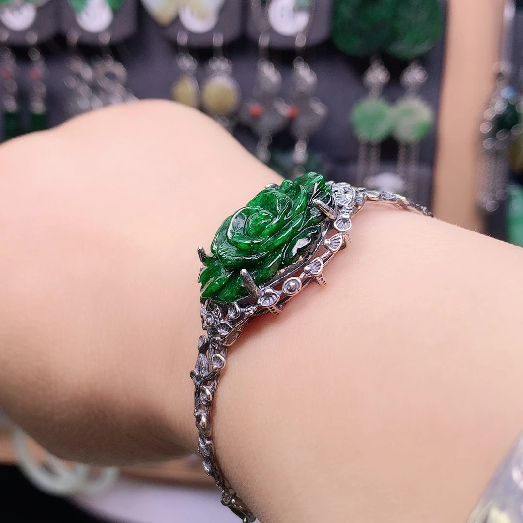 老***猫银S925镶嵌手链翡翠