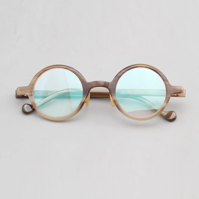 天然牛角眼镜圆框男复古近视眼镜架手工黑框眼镜框圆形配近视5001