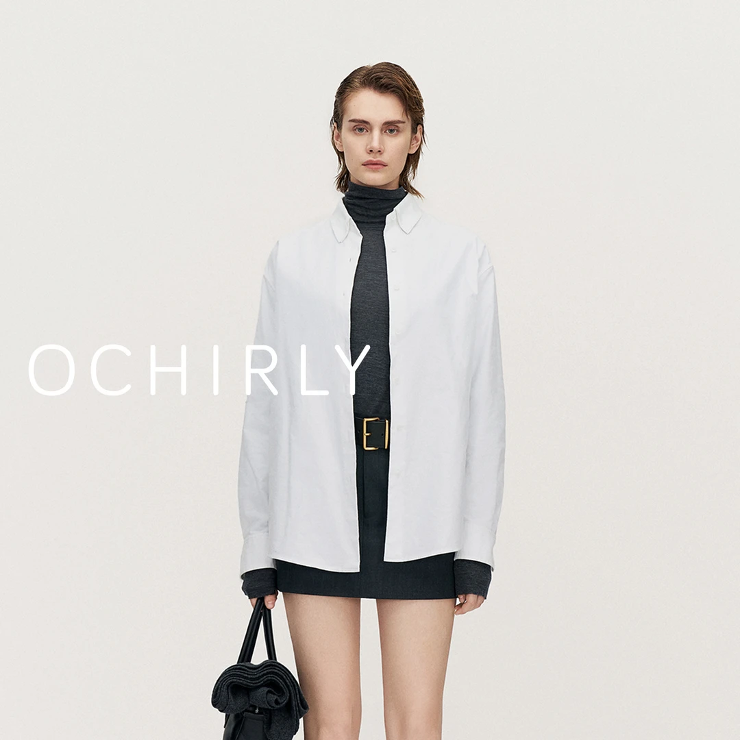 OCHIRLY欧时力纯棉中长宽松衬衫女上衣气质高级感秋冬新品