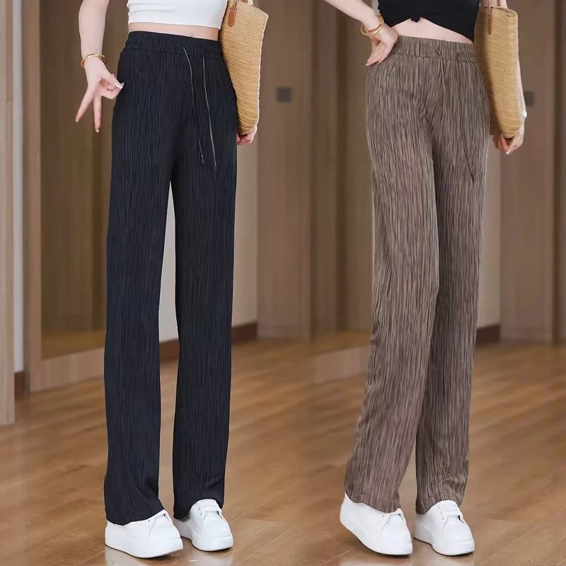 2025九分春夏新款直筒裤冰丝休闲显瘦大码夏季高腰百搭薄款宽松