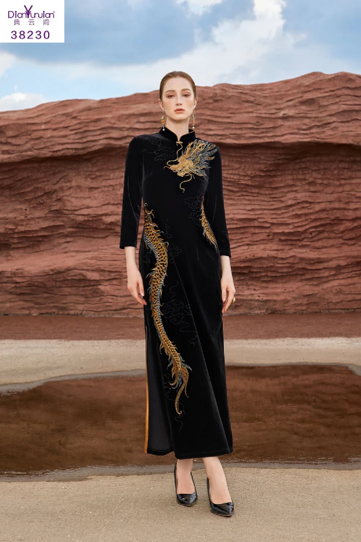 38230旗袍改良礼服长裙子秋装新款气质