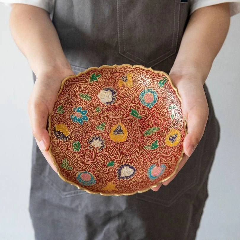 【奇居】印度进口手工刻花黄铜果盘/首饰盘 红#4811337