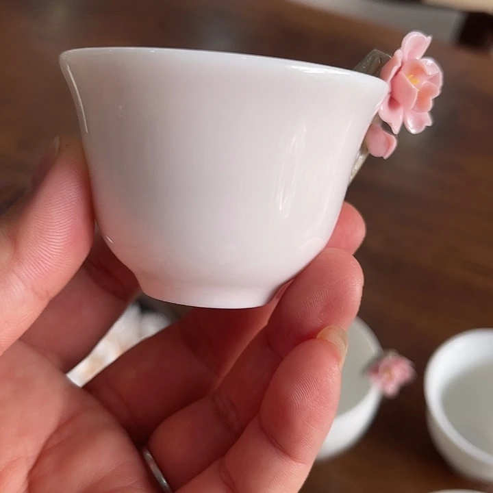 瓷羊脂玉陶瓷手捏花主人杯客杯