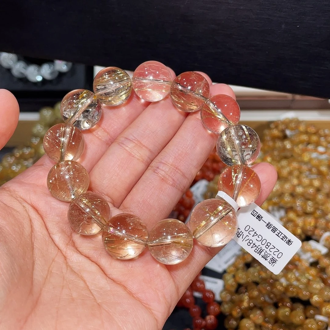 发晶手链未镶嵌高透金发晶15.1mm