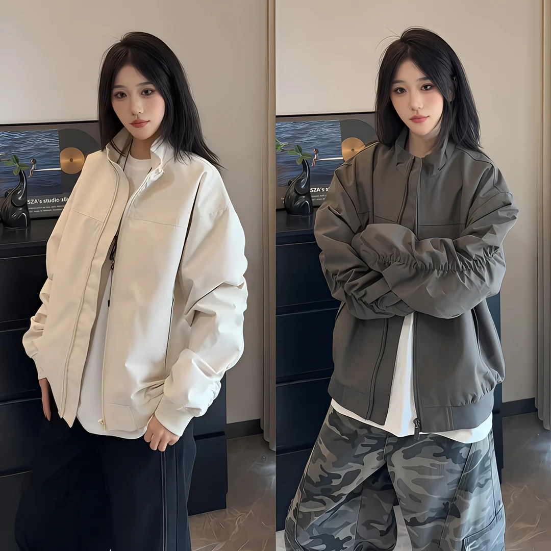 秋季美式复古夹克男高级感三防立领工装飞行员机车棒球服宽松外套