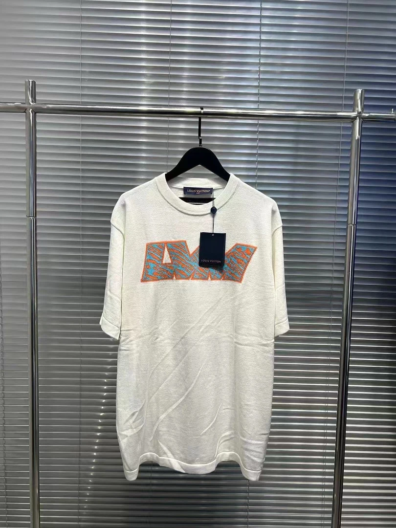 未使用 LouisVuitton/路易威登 23fw彩虹橙蓝条纹针织短袖/L码