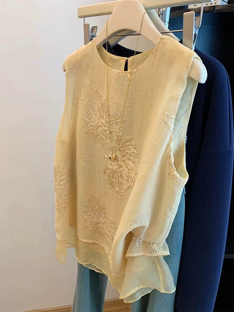 新中式假两件提花拼接无袖背心夏季新款时尚百搭上衣潮大码