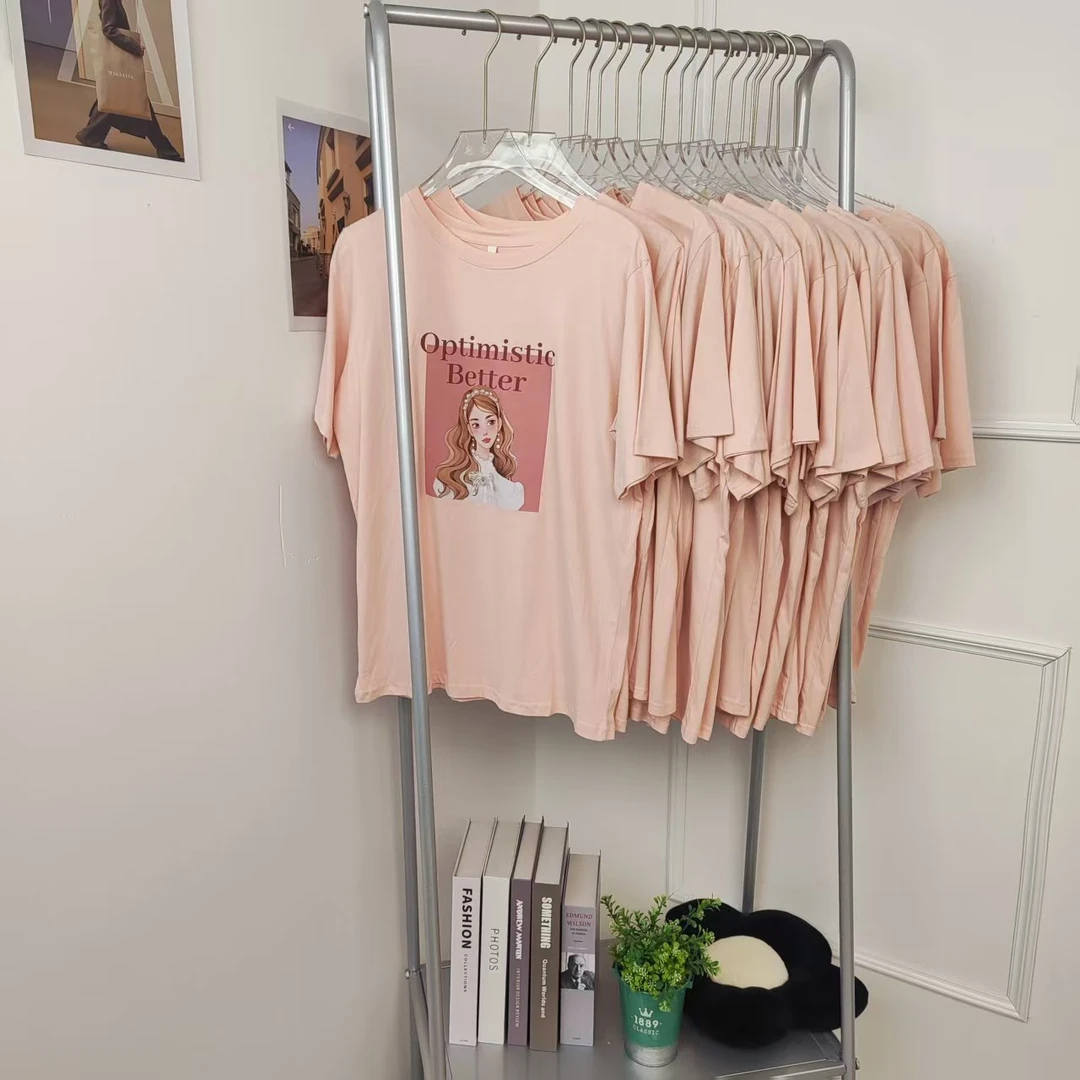 纯棉圆领甜美印花短袖常规宽松型T恤薄款夏季时尚