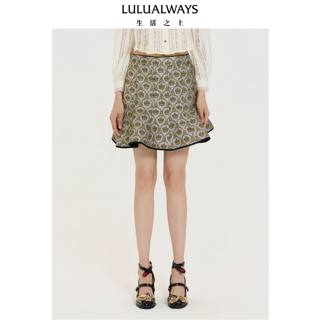 LULUALWAYS【商场同款】25秋季新款复古风华丽皇冠短款鱼尾半身裙