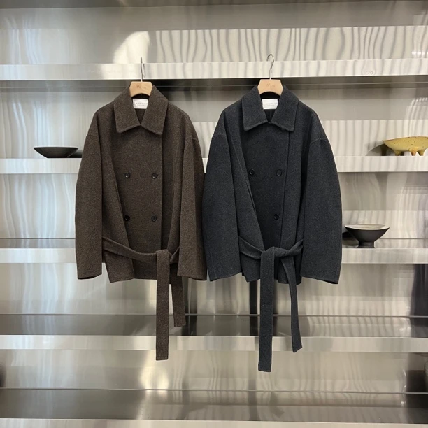 尤利加翻领绑带大衣外套