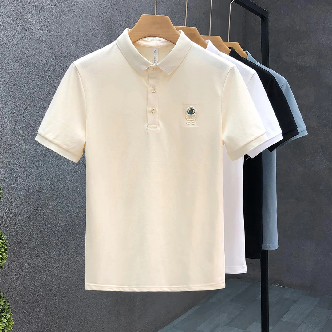 【TQUX港奢男装】流行杏色polo衫男短袖潮牌翻领t恤2025夏季新款