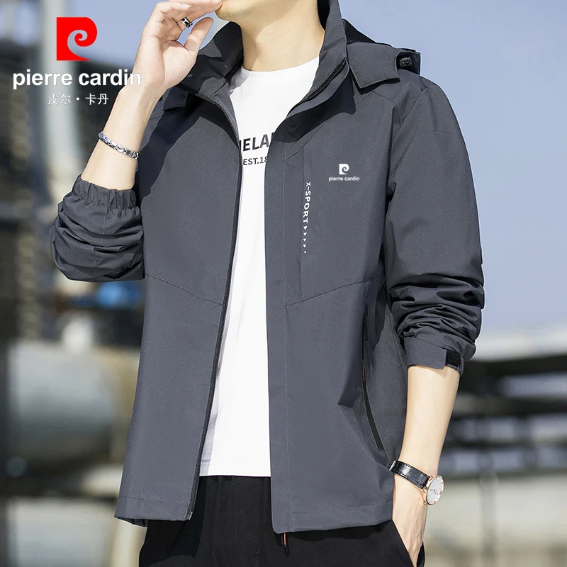 皮尔卡丹冲锋衣外套男士春秋季宽松大码防水户外运动休闲薄款夹克