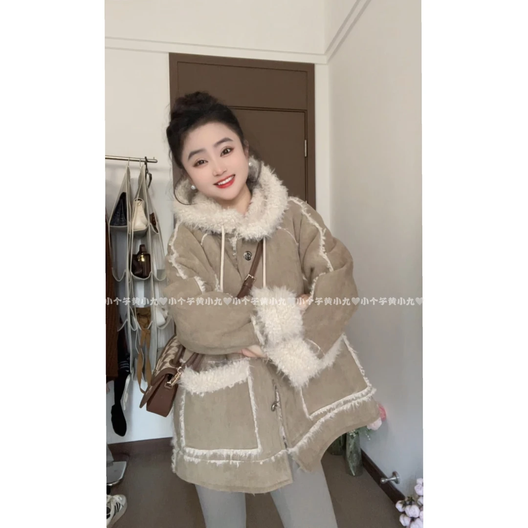 外套女冬季2024新款宽松加厚羊羔毛绒大衣连帽皮毛一体