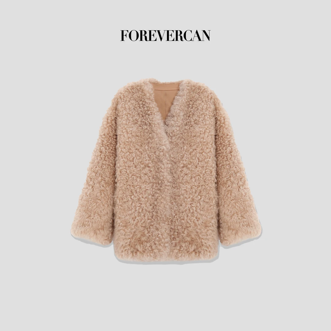 FOREVERCAN“米兰都会”提格拉多卷毛羊毛皮毛一体皮草外套SC22701