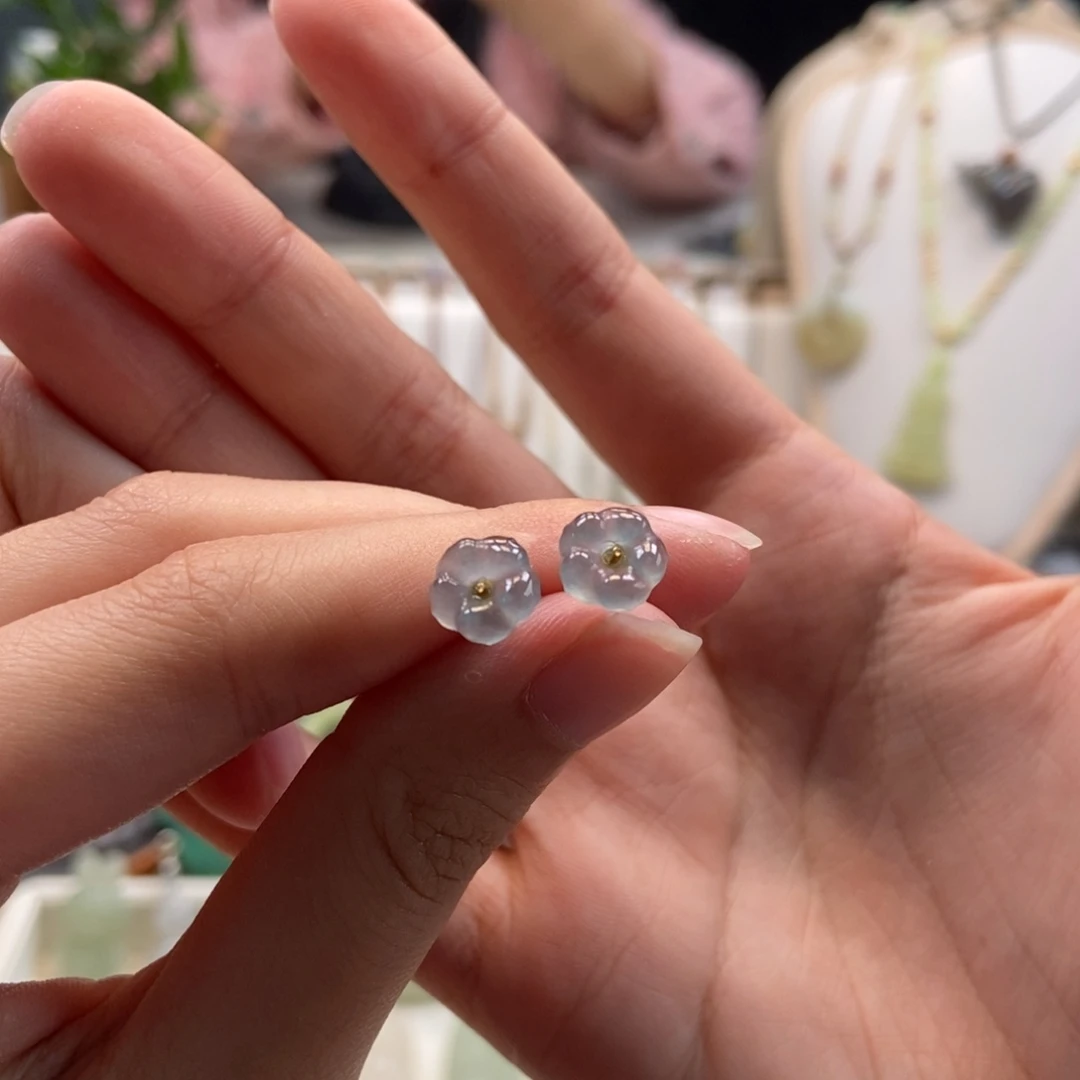 翡翠银S925镀金镶嵌耳饰