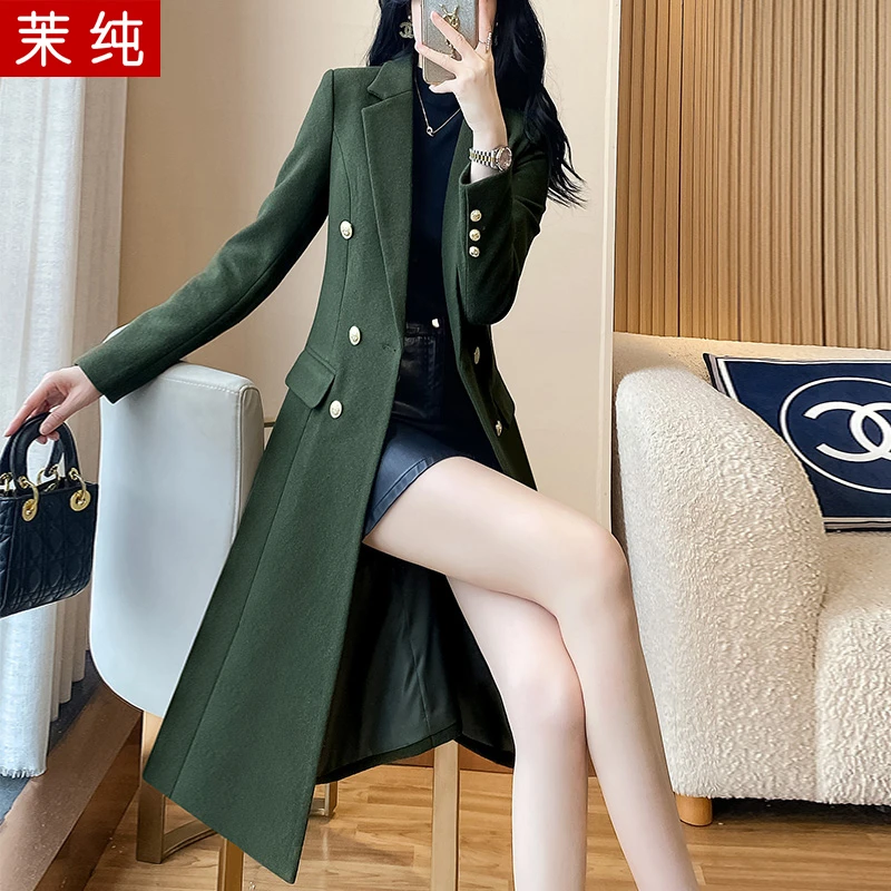 风衣外套女2026新款正流行墨绿色高端大气上档次职业正装呢子大衣