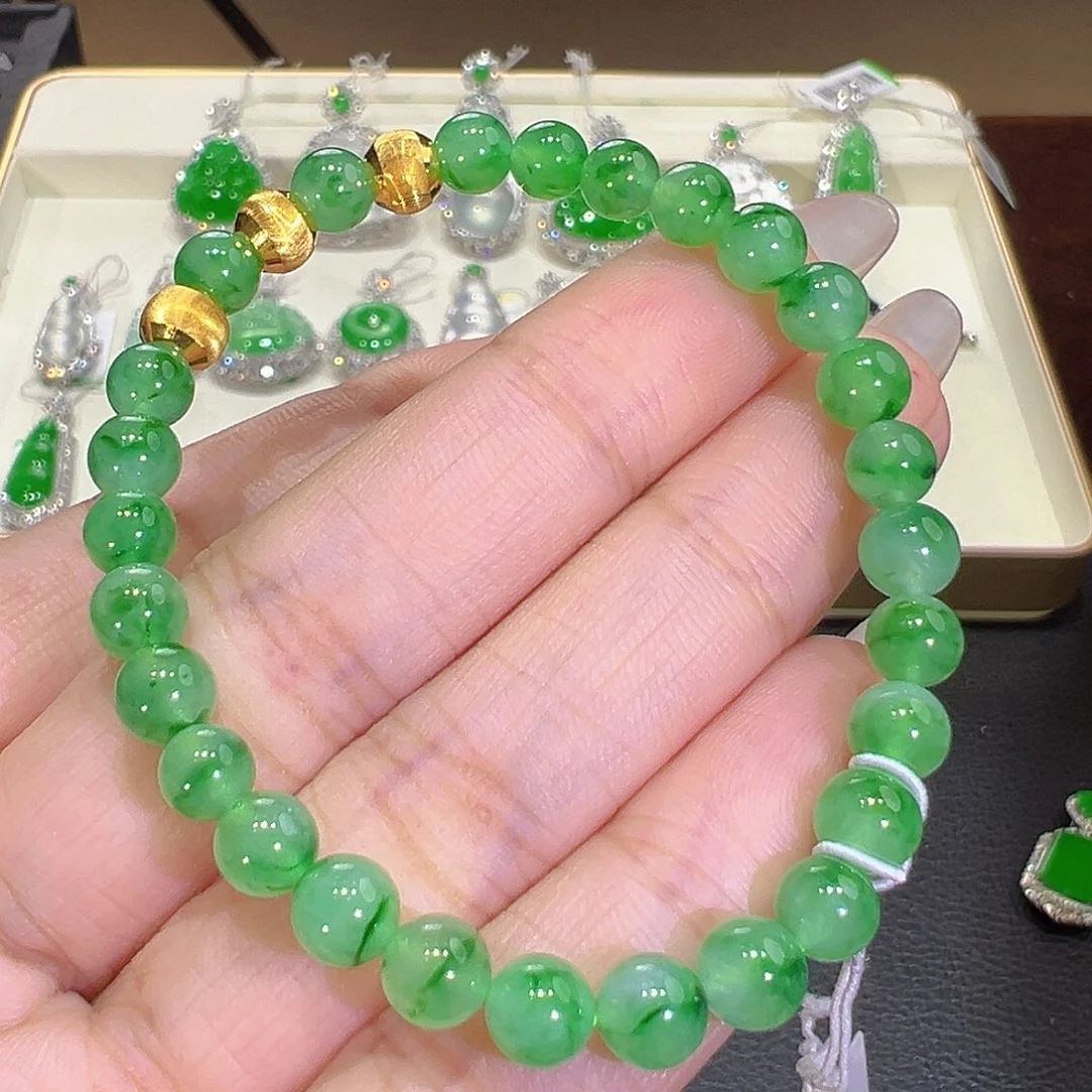 翡翠18K金镶嵌手串翡翠