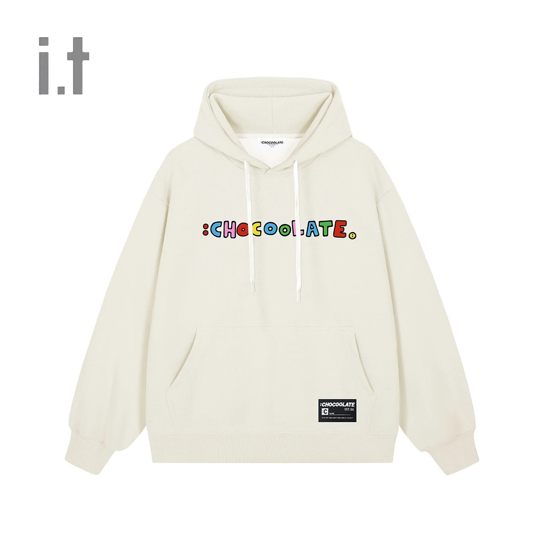 CHOCOOLATE时尚简约彩色字母印花连帽套头卫衣休闲潮流百搭