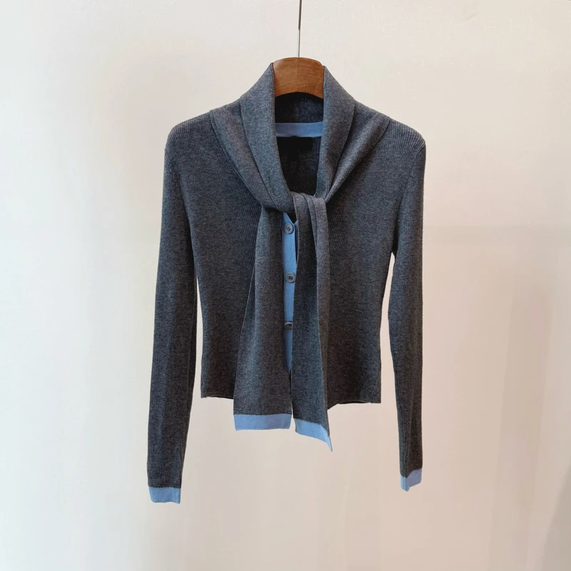 秋季上新时尚设计师高级感女撞色长袖针织衫b378