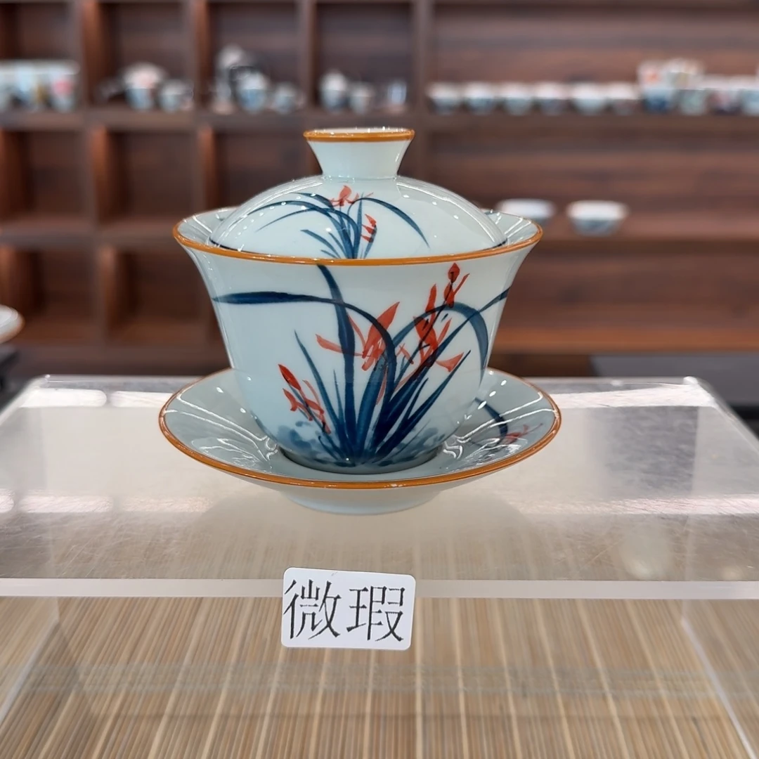 釉下手绘茶具微瑕