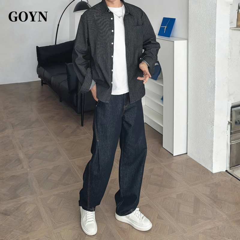 GOYN秋季时尚男装爆款百搭高级感复古潮牌休闲男士弯刀直筒牛仔裤