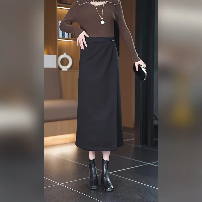 中长款垂感开叉一步裙包臀女高腰显瘦气质裙子秋冬半身裙2025新款