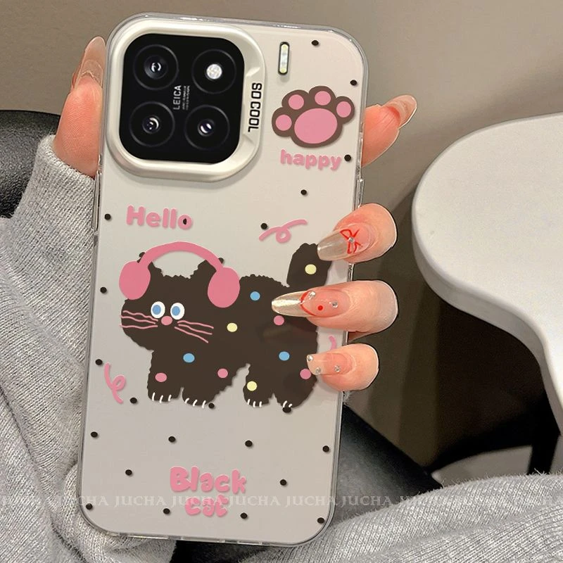 粉耳机小猫适用苹果16pro手机壳全包防摔OPPO高级感华为高端小米