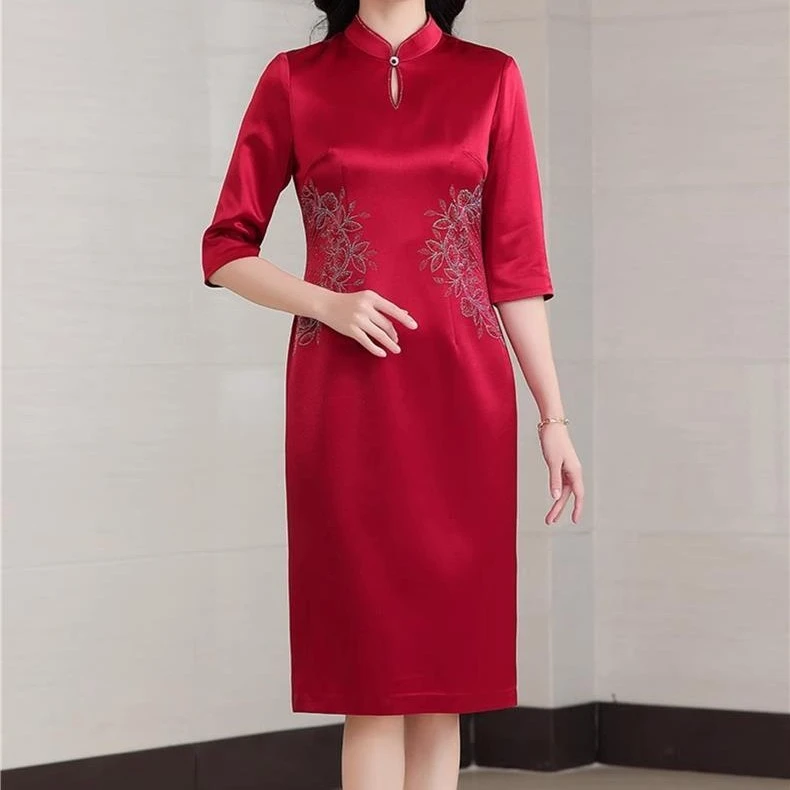 73175醋酸6-2-4收腰显瘦礼服旗袍裙