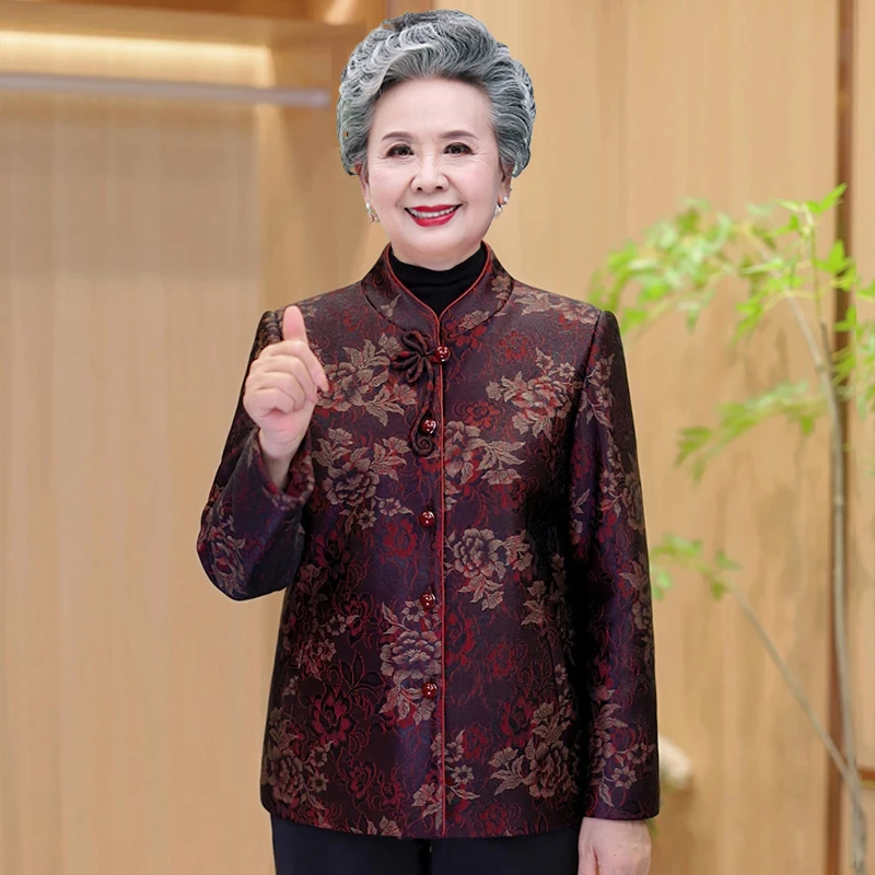 中老年女装秋冬立领外套新中式妈妈装长袖上衣奶奶洋气阔太太衣服
