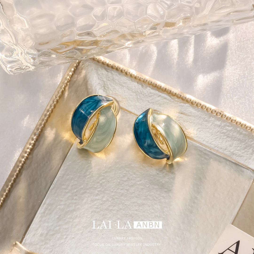 铜合金珐琅耳饰 277#时尚日常通勤百搭蓝色滴秞耳钉耳环气质港风