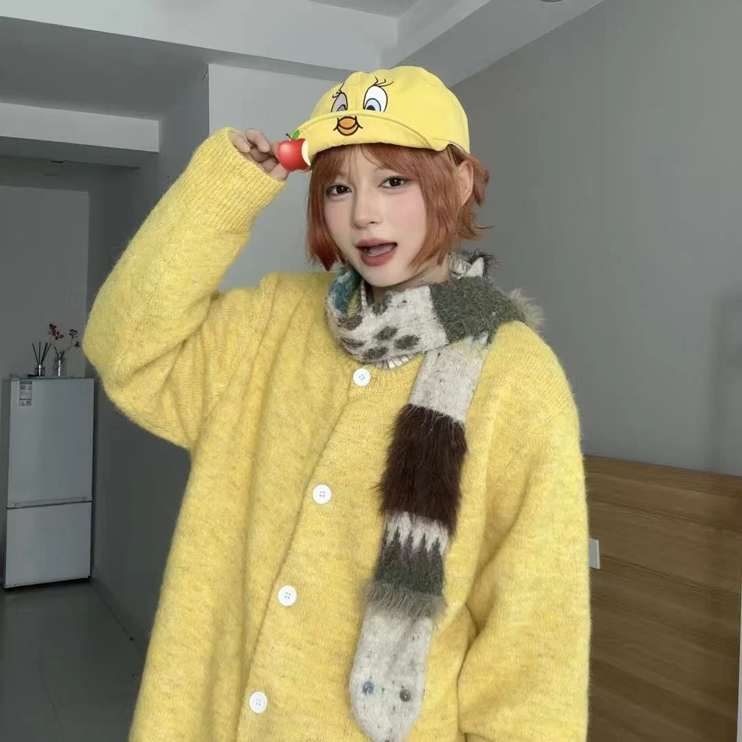 美式慵懒风基础简约软糯风扣开衫毛衣男女宽松百搭情侣针织外套