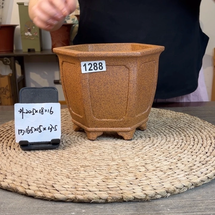 紫砂花盆  柴烧内奎宫灯六方1288