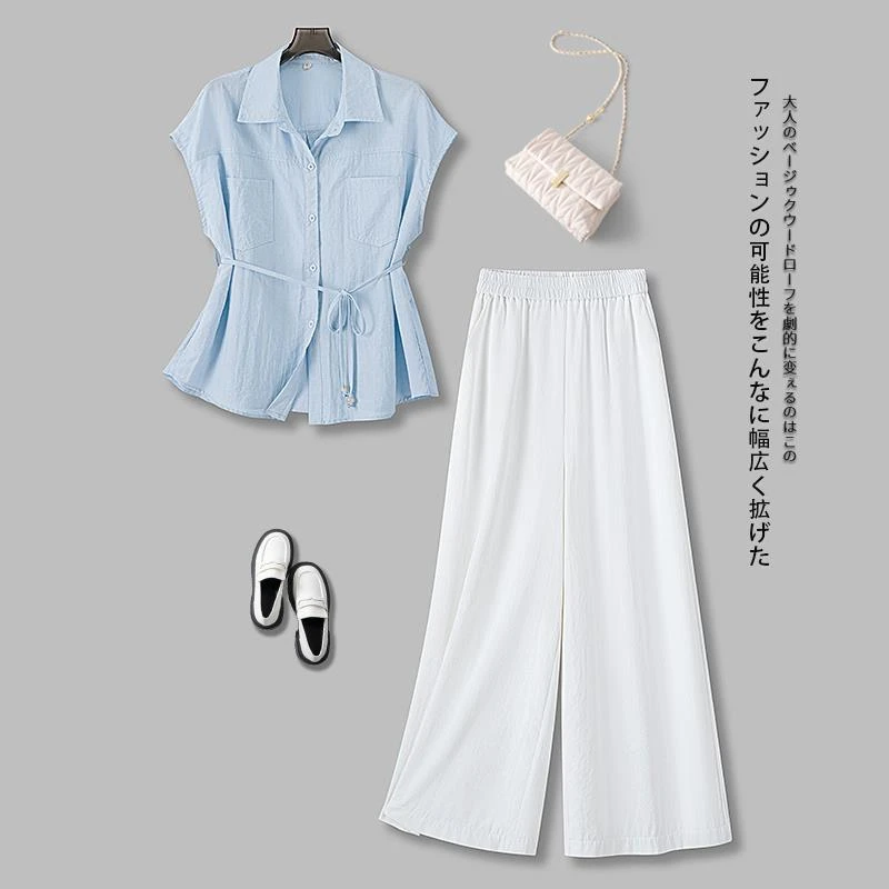 韩版气质套装女夏2025新款薄款设计感百搭衬衫收腰显瘦韩版两件套