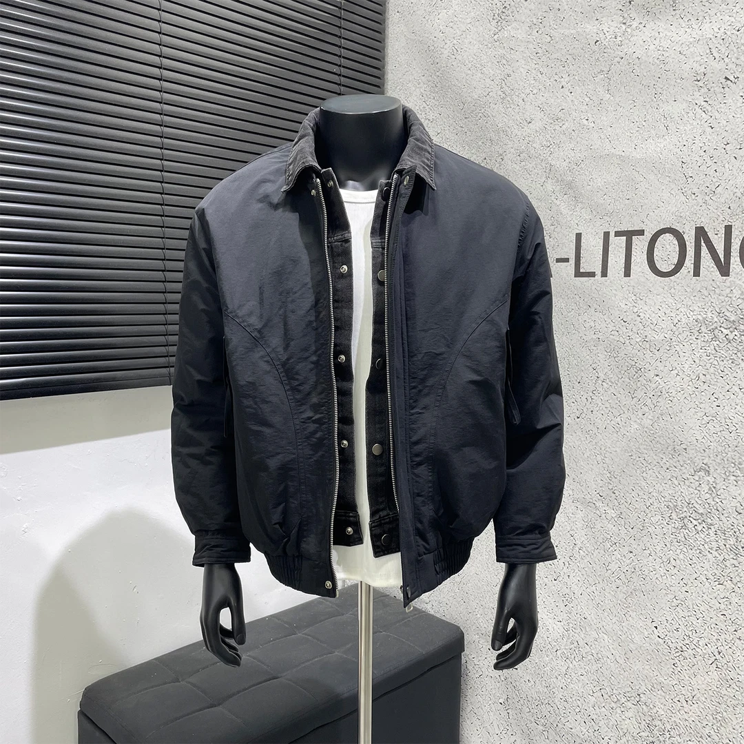 K先生男装店 冬季美式巴恩风假俩件翻领宽松休闲夹克羽绒服外套男