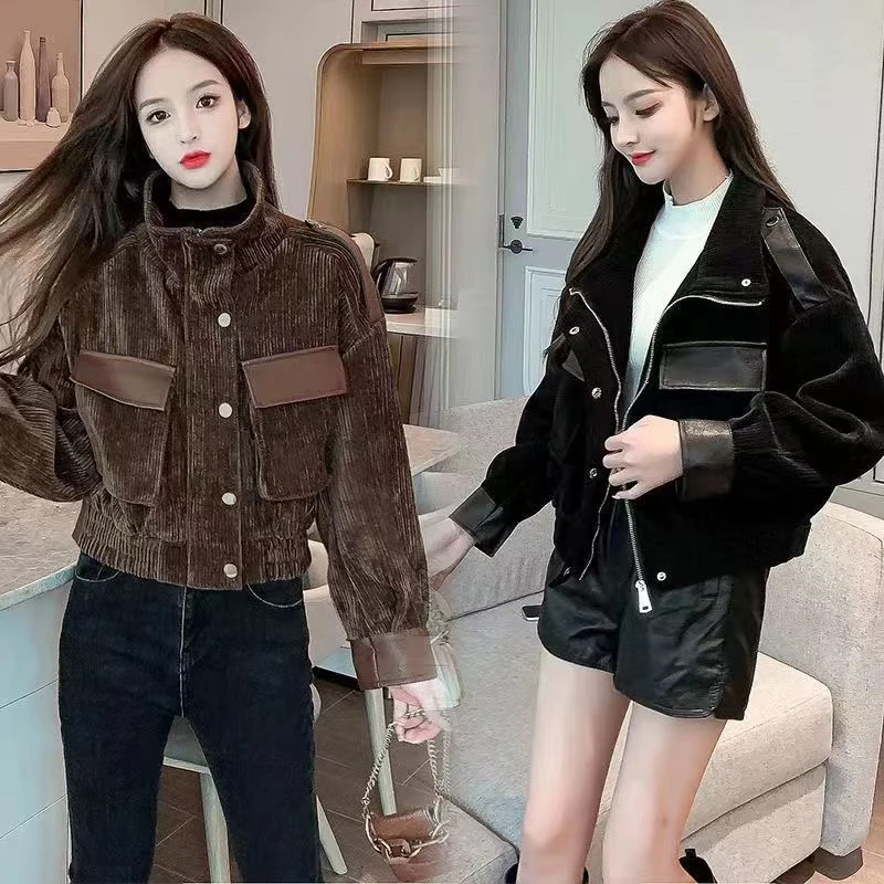 短款POLO领几何御姐风秋季短外套气质宽松韩版秋冬