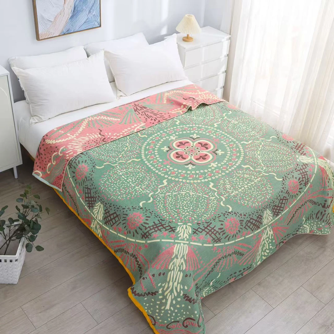 【欧花床盖】欧式系列精梳棉纱布多功能床盖A类亲肤床盖四季通用