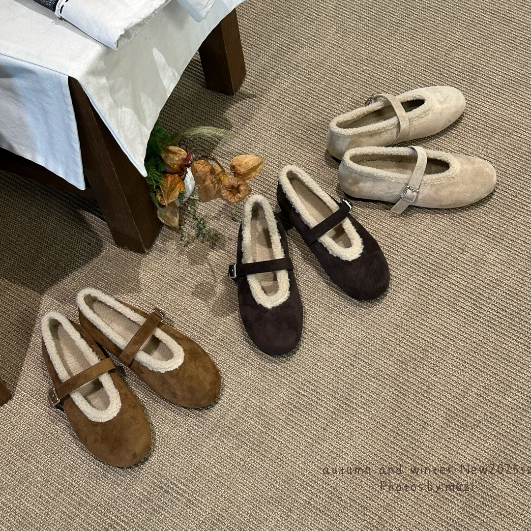 灵动气息的治愈！25FW小内增高3cm加绒芭蕾舞浅口毛毛单鞋女838-8