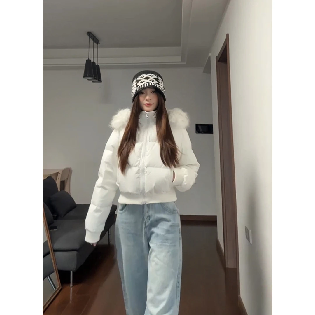 新款潮牌女装秋冬季加厚保暖毛领加绒派克服女慵懒风开衫连帽卫