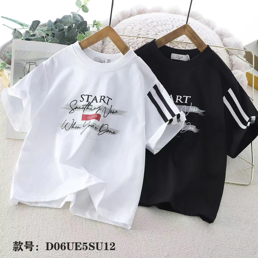 男童夏季新款时尚字母拉条短袖T恤中大童儿童半袖百搭5SU12