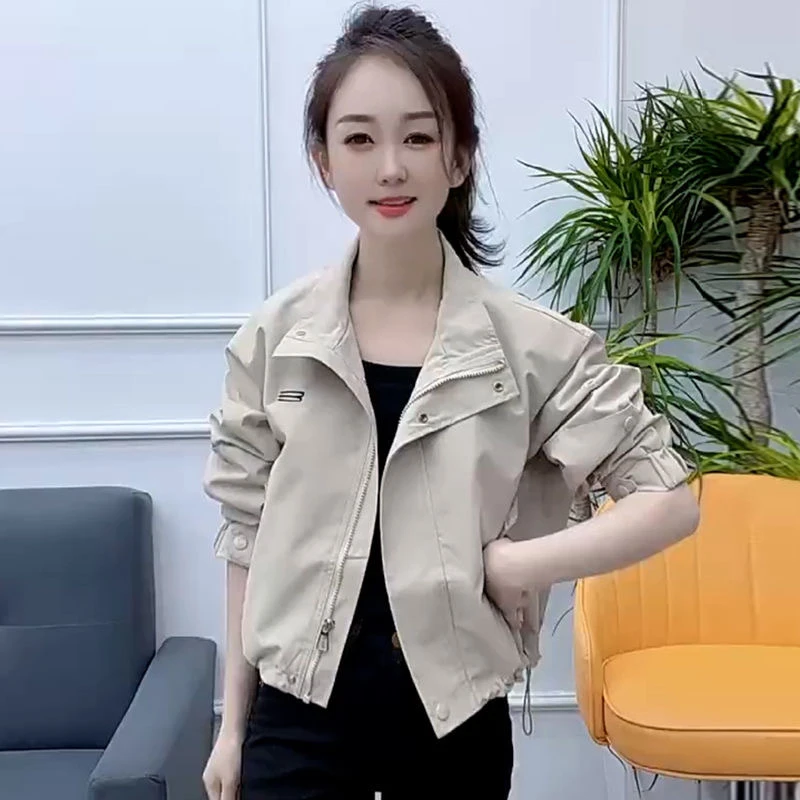 休闲翻领风衣外套女2025年冬季新款时尚显瘦拉链夹克上衣