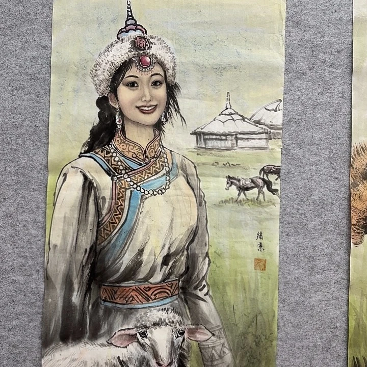 国画花鸟等图案为一体而